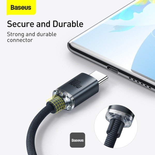 Baseus 1.2m Type-C to Type-C 100W Fast Charging Data Cable – Crystal Shine Series