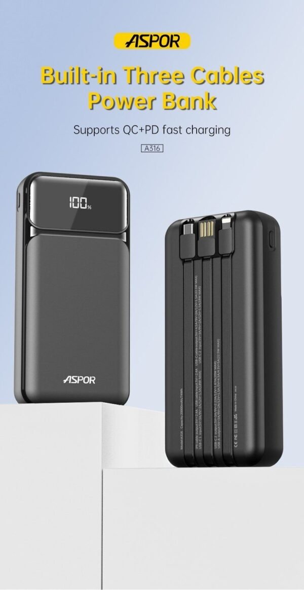 Aspor A316 20000mAh Fast Charging Power Bank