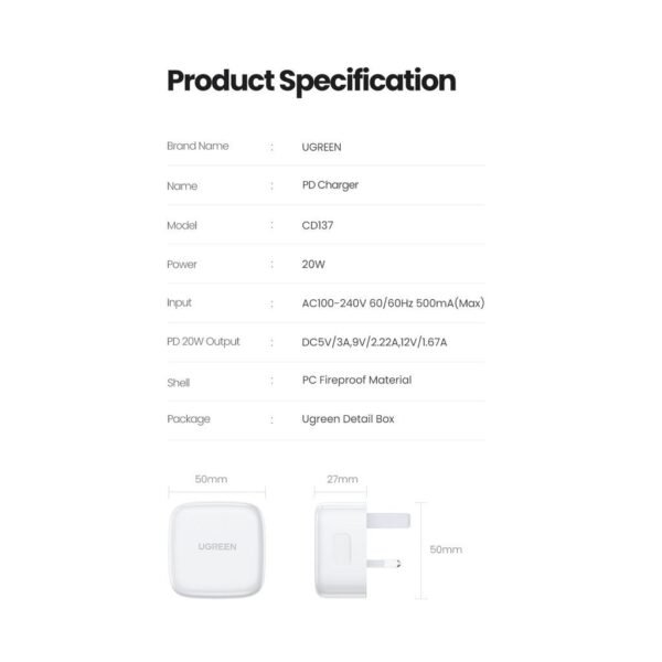 UGREEN 20W Type-C PD Fast Charging Adapter