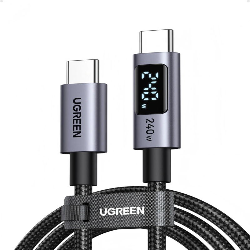 UGREEN 1 Meter 240W Smart Digital Display Type-C to Type-C PD Fast Charging Cable – L530 – 65866